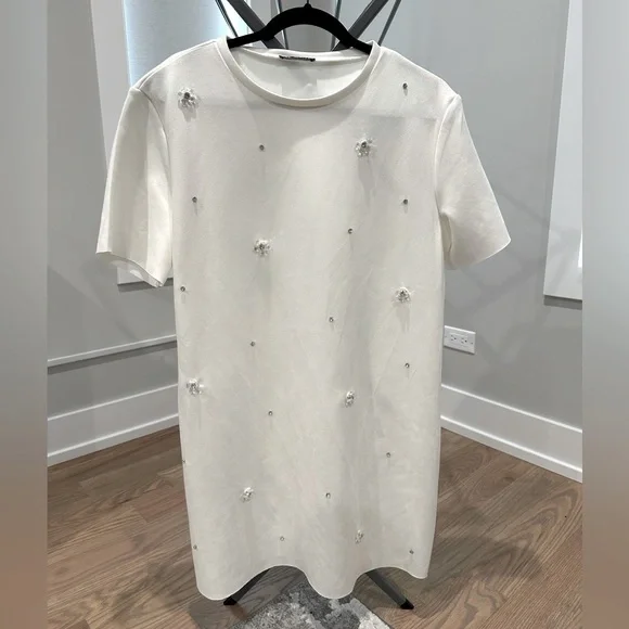 Zara Dresses Zara White Dress W Floral Crystals Poshmark